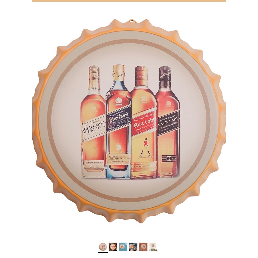 Johnnie Walker Scotch Whisky Metal Bottle Cap Wall Sign Bar Decor 14 Inch NEW